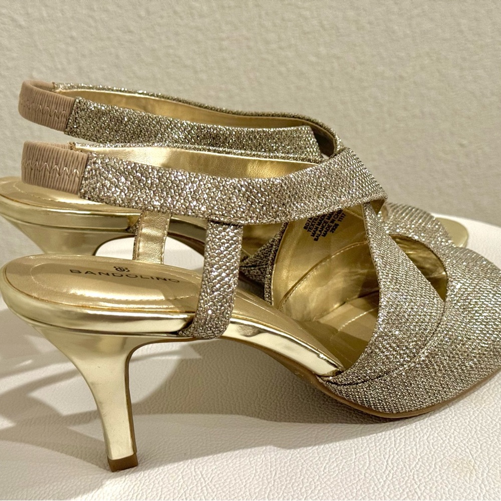 Bandolino heels formal wedding glitter sparkles gold beautiful excellent conditi - Picture 2 of 8